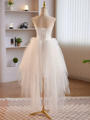 Formal Dresses Graduation, Unique White Tulle Satin Short Prom Dress, White Homecoming Dress