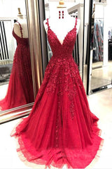 Evening Dress Boutique, V Neck Backless Burgundy Lace Long Prom Dresses, Burgundy Lace Formal Graduation Evening Dresses