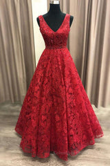 Formal Dresses Midi, V Neck Burgundy Lace Long Prom Dresses, Burgundy Lace Formal Dresses, Burgundy Evening Dresses