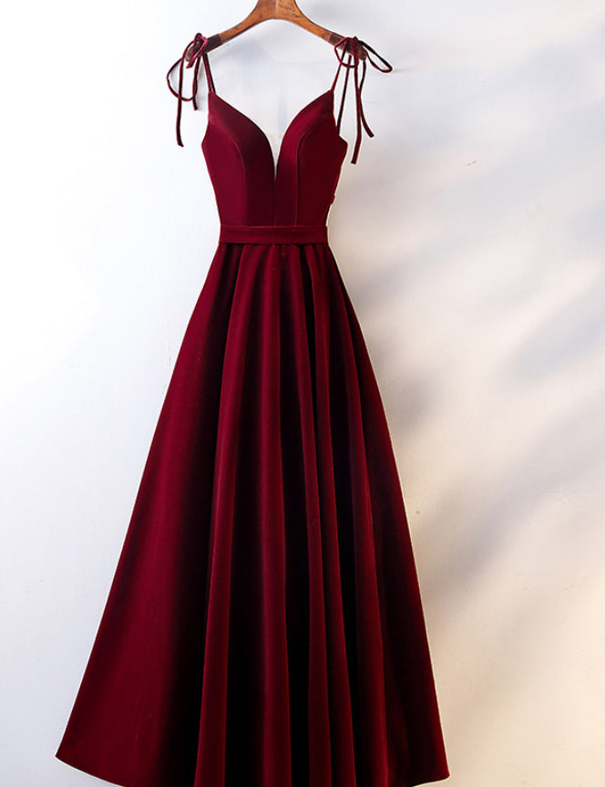 Homecoming Dresses Classy Elegant, Velvet Straps Long V-neckline Long Party Dress, Velvet Bridesmaid Dresses