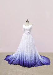 Party Dress 2029, White and Purple Sweetheart Lace Prom Dress, Ombre Prom Dresses with Flowers