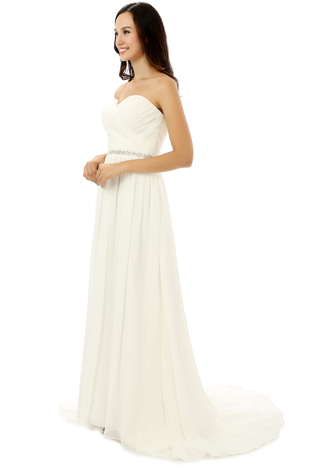 Homecoming Dresses Blues, White Chiffon Sweetheart With Beading Pleats Bridesmaid Dresses